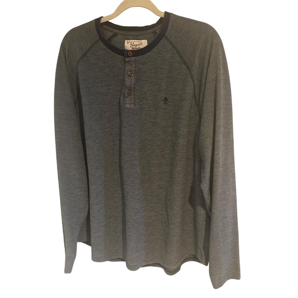 Original Penguin Navy heathered long sleeve henley